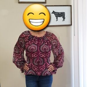 Milly 100% Silk Paisley Bell Sleeves Top